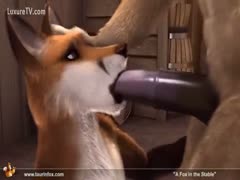 Wild animated beast sex movie scene featuring a huge brute fucking a diminutive fox from behind